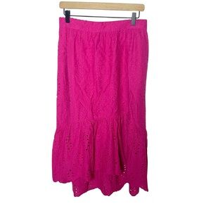 Joie NWT Pink High Low Eyelet Midi Skirt Size Medium Cottagecore‎ Prairie Barbie